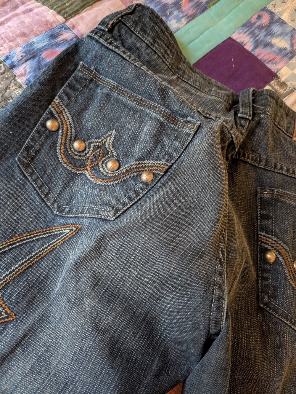 Double D Ranch jeans, jeans w embroidery & silver studs, Size 8 - Picture 7 of 10
